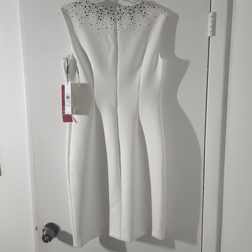 Calvin Klein Embellished Neckline Gold Silver White Sleeveless Dress NEW - Picture 10 of 13